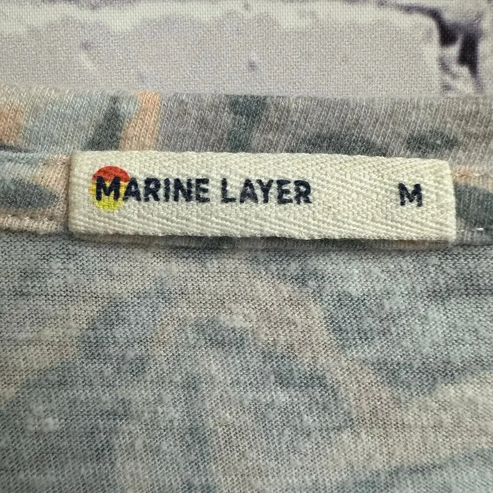 Marine Layer Muted Tropical Leaves Multicolor T Shirt Women's Medium Vacation - Picture 6 of 6